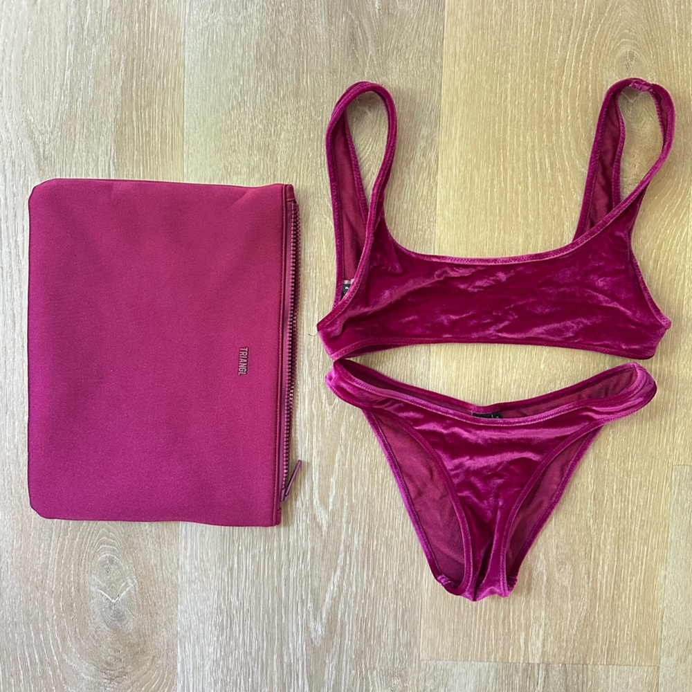 Velvet Triangle Bikini Swimsuit with Matching Bag S/XXS